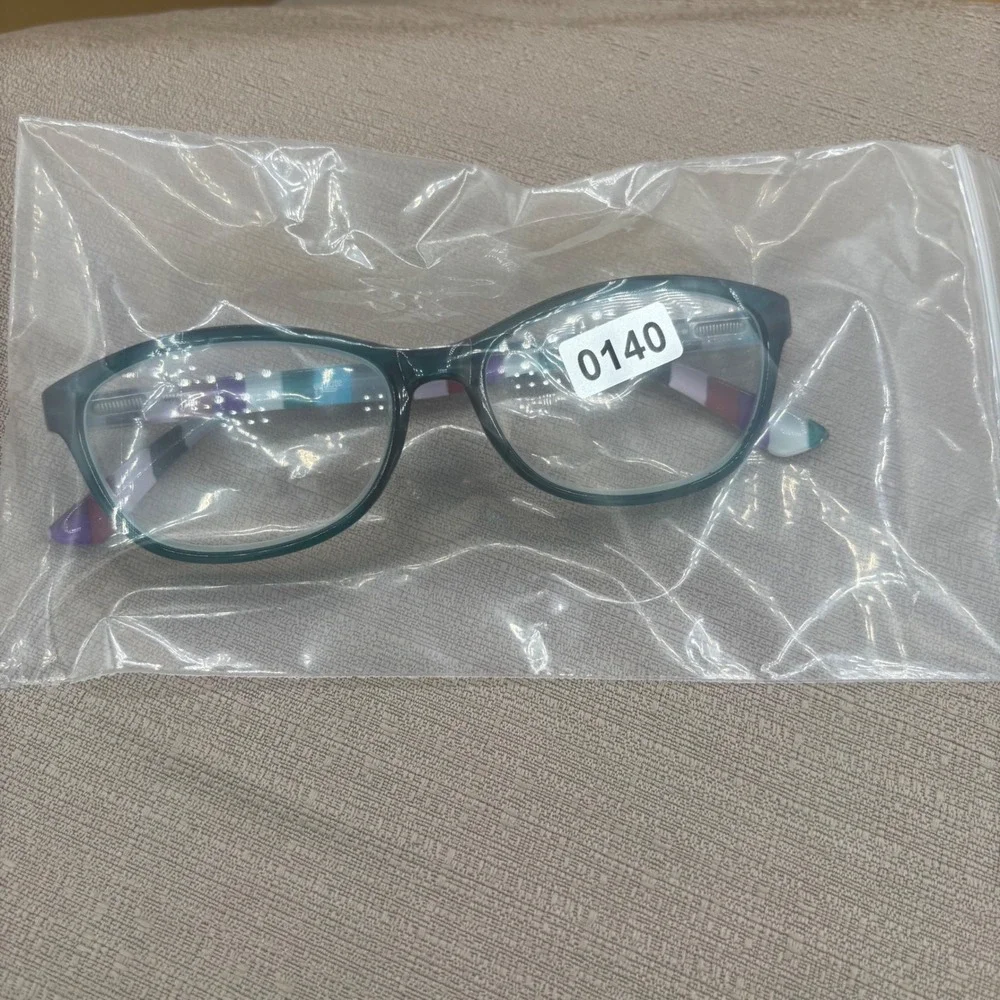 Equate Blue Teal Cat Eye Reading Glasses +2.00 Multi- Striped Temples 53-15-138
